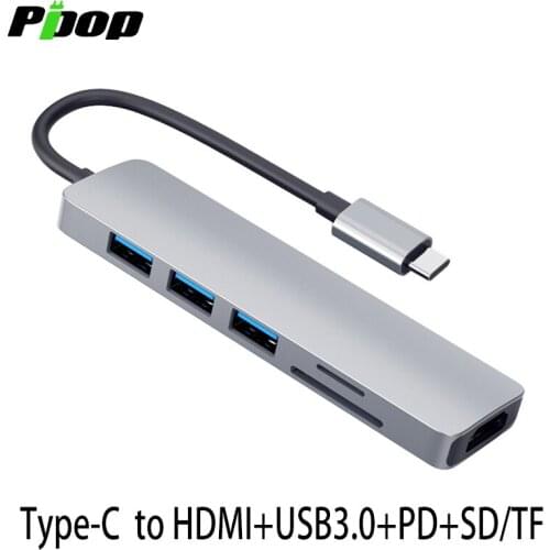 Type-C docking station to HDMI USB3.1 card reader PD 6 in 1