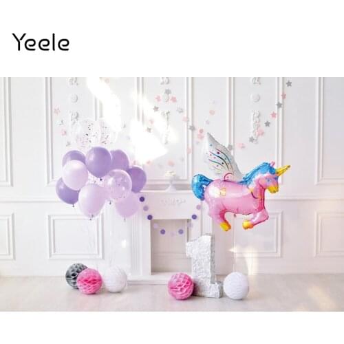 Yeele Baby 1th Birthday Party Cartoon Unicorn Balloon Custom Photo Photography Background Photographic Backdrop For Photo Studio