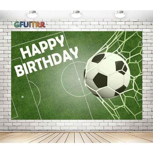 GFUITRR Football Field Backdrop Kids Birthday Background Soccer Net Grassland Polyester Vinyl Photography Banner Decoration Prop