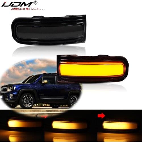 IJDM Amber Full LED Strip Sequential Flash Side View Mirror Turn Signal Blinker Light Assembly For 2015-2022 Jeep Renegade