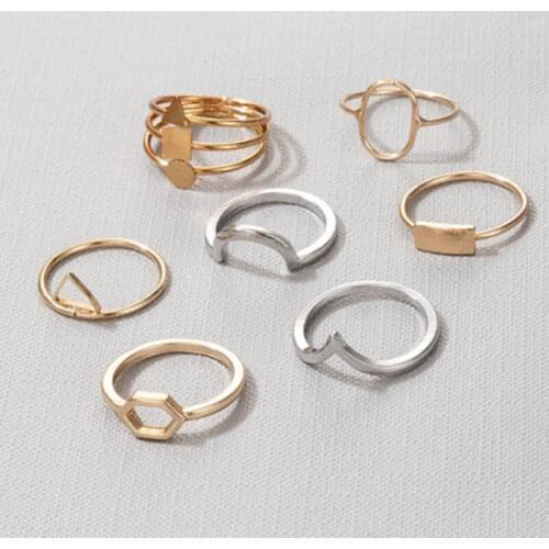 Personalized Gold Silver Color Geometric Rhombus Triangle Ring For Women 2021 Fashion Ring 7Pcs/Set Jewelry Gift
