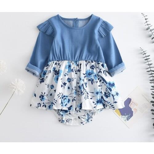 Newborn jumpsuit autumn new small floral pattern romper girl long-sleeved romper with buttons