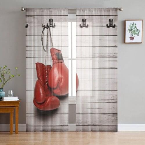 Red Boxing Gloves Against Wooden Wall Sheer Curtain for Living Room Bedroom Kitchen Modern Tulle Window Treatment Home Decor