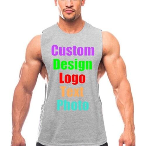 Customized picture LOGO summer mens cotton vest casual round neck sleeveless T-shirt custom wide shoulder Vest