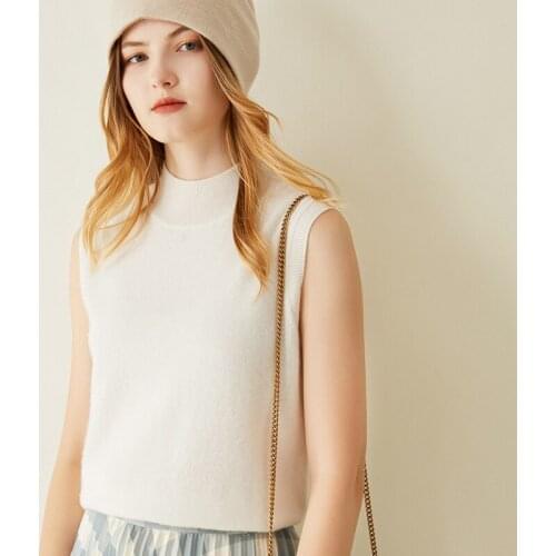 LONGMING Women Vest 100% Cashmere Vest Turtleneck Knit Tops Sleeveless Wool Sweater Vest Knitted Vest Basic Vest Crop Top Y2K