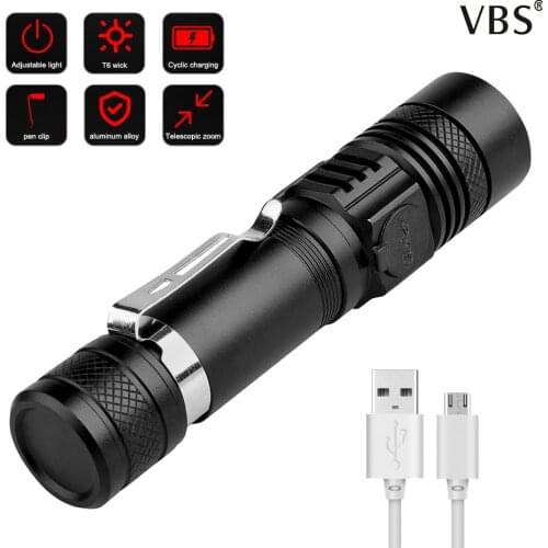 Mini Torches Waterproof Torches Flashlight Led With Battery Led Torch Zoom 3 Modes USB charging 18560 For Camping Hunting A1