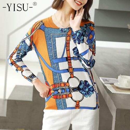 YISU Autumn Winter women fashion Printed sweater Loose O-neck Long sleeve Knitted pullover female Top jumper sweater women