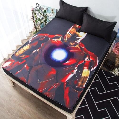 Marvel Avengers Alliance Iron Man Bed Cover Mattress Cover Twin Queen Bed Fitted Sheet with Elastic Band for Boys Kids Children