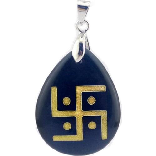 Natural Stone Obsidian Hindu 4D Pendant Swastika Symbol Creative Graphic Item Decoration For Jewelry DIY Necklace Decoration