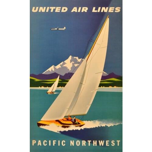 UNTIED AIR LINES PACIFIC Sailing Retro Vintage Kraft Canvas Poster DIY Wall Wood Alloy Frame Home Bar Posters Decor Gift