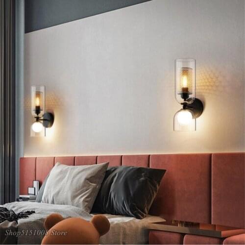 Nordic Iron Net Glass Wall Lamp Modern LED Wall light Hotel Cafe Store Corridor Aisle Bedside Creative Double Head Lighting Deco