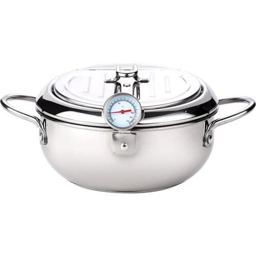 2020 Newest Deep Fryer with Thermometer and Lid Household Tempura Fryer Pot for Kitchen Cooking