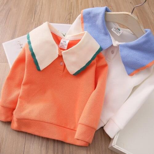 2021 Spring Autumn 2 3 4 6 8 10 Years Knitted Solid Color Patchwork School Student Turn-Down Collar Sweaters For Baby Kids Girls