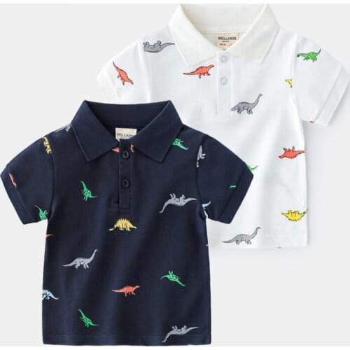 2-7T Dinosaur Cartoon Print Boys Shirt Toddler Kid Baby Clothes Summer Top Cotton Short Sleeve T shirt Cute Gentleman Outfit