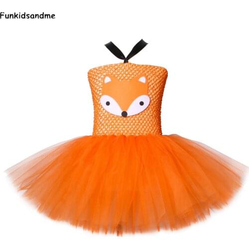 Orange Fox Girls Tutu Dress Cute Girls Birthday Party Dresses Crazy Zoo Animal Nick Cosplay Carnival Halloween Costume for Kids