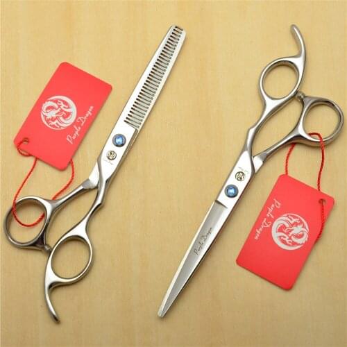 500# 2Pcs/Pair 6.5'' 18cm Purple Dragon Hairdressing Scissors JP 440C Cutting + Thinning Shears Professional Human Hair Scissors