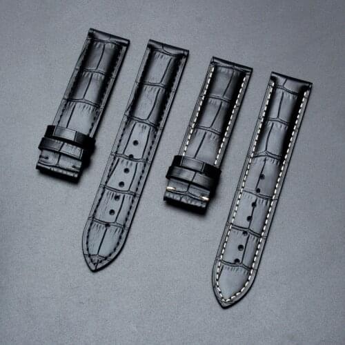 Factory direct genuine leather oil side watchband head layer cowhide slub pattern Hamilton CK LONGINES WATCHBlack 22