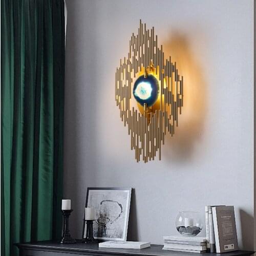 Light Luxurious Metal Tube Blue Agate Piece Exterior Wall Wall Lamp Model Between Villa Garden Club Hotel A Living Room Bedside