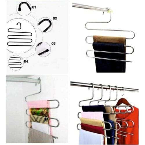S-type Stainless Steel Clothes Hangers Pants Storage Hangers Cloth Rack Multilayer Storage Cloth Hanger Pants Hanger bedroom