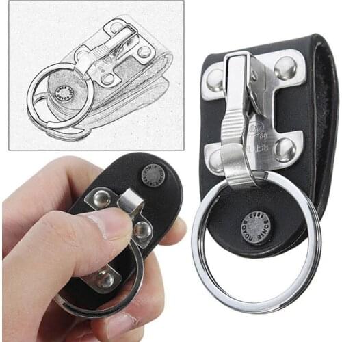 Detachable Key Chain Men Black PU Leather Stainless Steel Keyring For Business Belt Accessories Belt Clip Ring Holder Keyring