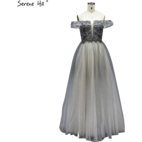 Serene Hill Grey A-Line Sleeveless Evening Dresses 2020 Off Shoulder Beading Sexy Formal Dress Design LA70735