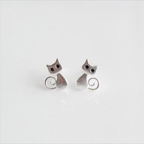 TJP Fashion Silver Plated Earrings For Women Jewelry Cute Cat Stud Earrings Silver Plated Girl Gift Birthday Party Accessories
