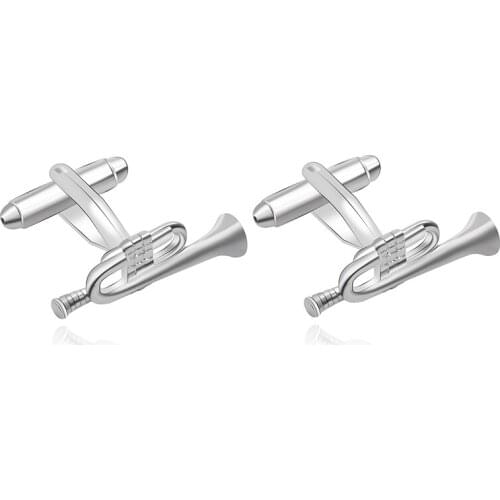 Exquisite Fashion Copper Silver Color Musical Instrument Horn Cufflinks Sleeves Collar Jewelry Accessories