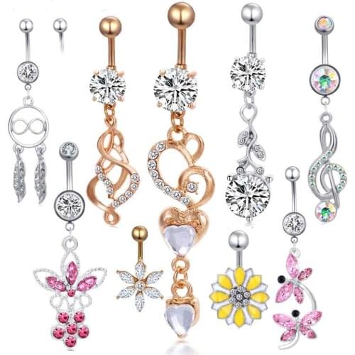 1PC 14G Body Piercing Jewelry Silver Navel Piercing Pineapple Dangle Belly Button Ring for Women Navel Curved Barbebll piercings