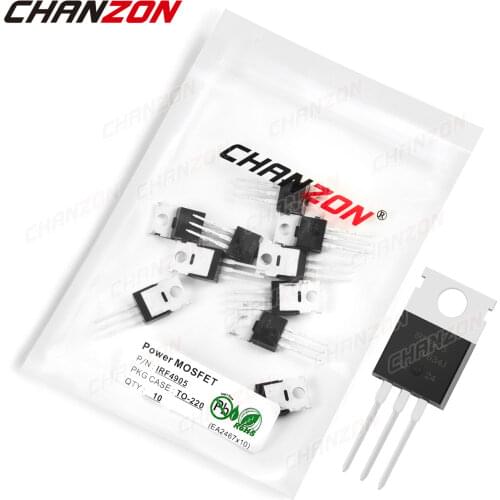 10Pcs IRF4905 TO-220 Power SIC Mosfet Transistor Bipolar Junction BJT Powerful Triode Tube Fets -74A -55V Integrated Circuits