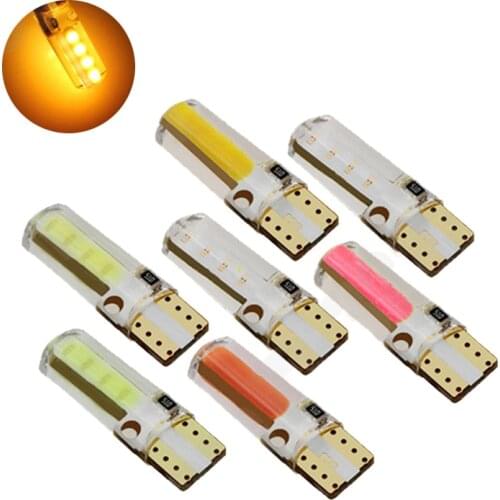 20Pcs Yellow T10 168 194 W5W COB 8 Chips Silicone LED Car Bulbs For Clearance Lamps License Plate Lights 12V