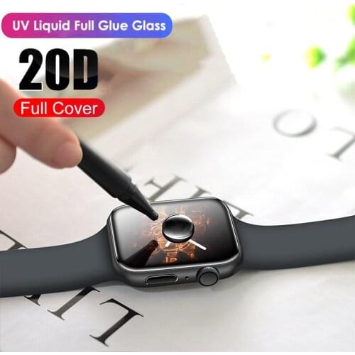 20D Tempered Glass Screen Protector for Apple Watch Series 5 4 3 2 1 Full Cover UV Glue 40mm 44mm Film 38 42mm Screen Protector