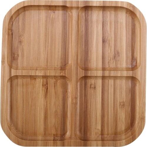 4 Grids Bamboo Snack Plate Rectangle Fruit Bread Tray Dishes Organizer Rack Refreshment Plate Kitchen Party Supplies
