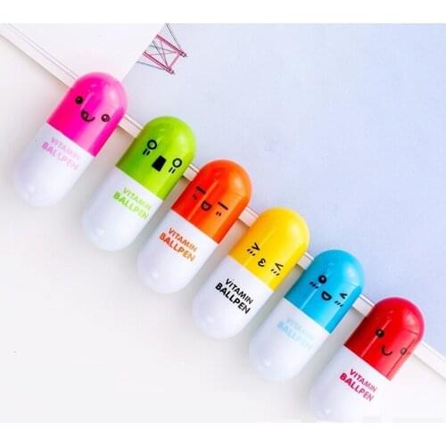 6pcs Color pill ballpoint pen Novelty Vitamin Capsule pill Blue color ink pens for writing signature Office School supplies F205