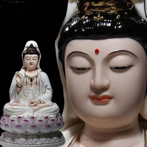 Asia high grade Buddha statue Guan yin PU SA Avalokiteshvara Buddha COLOR Ceramic statue bless family safe health good luck