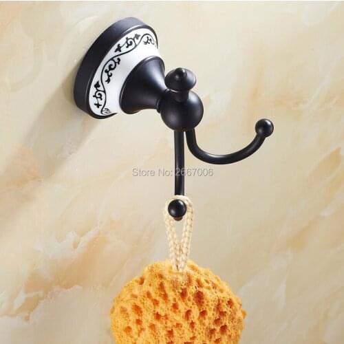 Free shipping Classic Hotel Wall Mounted Euro Black Plated Bathroom accessories Ceramic Robe Hook Clothes Hook Towel Hook ZR2105