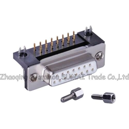 Great female DR15 D-SUB socket connector,DB15 15Pin dual row 90 degrees curved foot PCB serial port,Solid Pin (Gold-plated Pin)