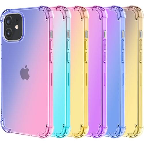 Case For iPhone 11 12 Pro Max XR XS Max X 7 8 6s 6 Plus 5 5s SE 2016/2020,Shockproof Gradient Silicone Soft TPU Ultra Thin Cover