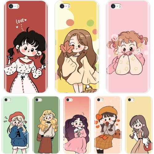 For Apple iPhone 5 5C 5S SE 4 4S Phone Case Silicone Japanese Girl Kawaii Cute Cartoon Pink Soft Back Cover For iPhone 4 5 S