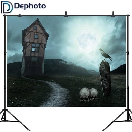 Dephoto Photographic Background Castle Skull Crow Tombstone Moon Professional Festival Backdrop Photographic Background