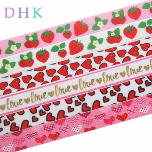 DHK 7/8'' 5yards valentine heart love strawberry printed grosgrain Ribbon Accessory hairbow headwear decoration Wholesale C1637