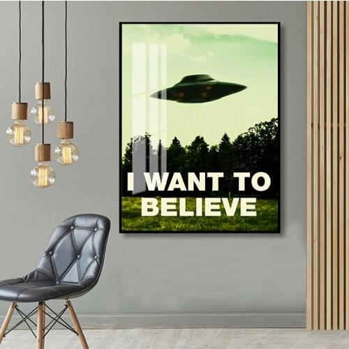 DLKKLB Vintage Classic Movie The Poster I Want To Believe Poster Bar Cafe Home Kraft Paper Decorative paintings Wall Sticker