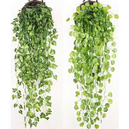 2PCS 90cm Artificial Green Plants Hanging Ivy Leaves Radish Seaweed Grape Fake Flowers Vine Home Garden Wall Party Decoration