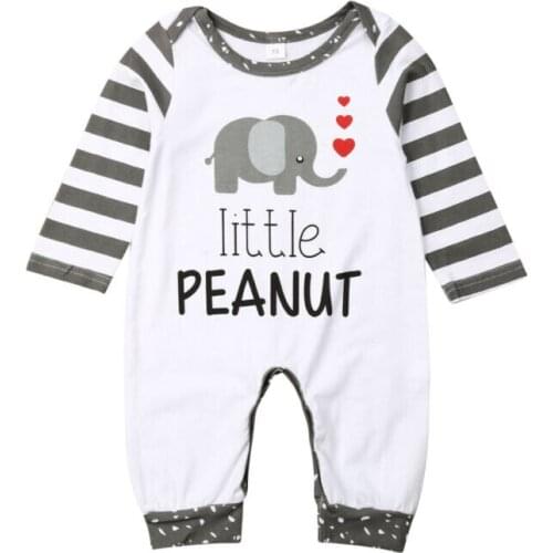 Newborn Infant Baby Boys Little Brother Elephant Long Sleeve Romper Jumpsuit Outfits Clothes