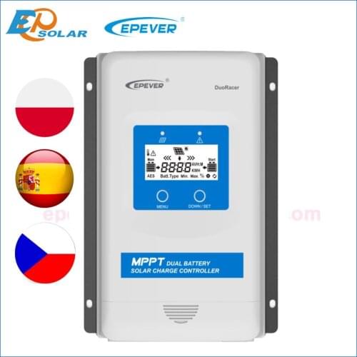 EPever 10A 20A 30A MPPT Dual Battery Charge Controller DR1206N DR2210N DR3210N DuoRacer Series Solar Panel Charger Regulator DDS