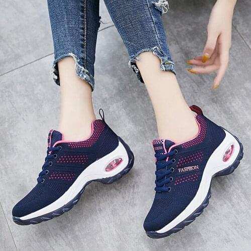 Air Cushion Women Casual Shoes Fashion Woman Mesh Breathable Outdoor Sneakers Ladies Lace-Up Walking Trainers Shoes Basket QJ