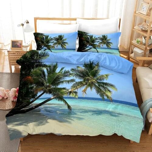 KTLRR Beautiful beach bedding sets，duvet cover and pillowcase home textiles 3d digital printing sunset coconut tree scenery