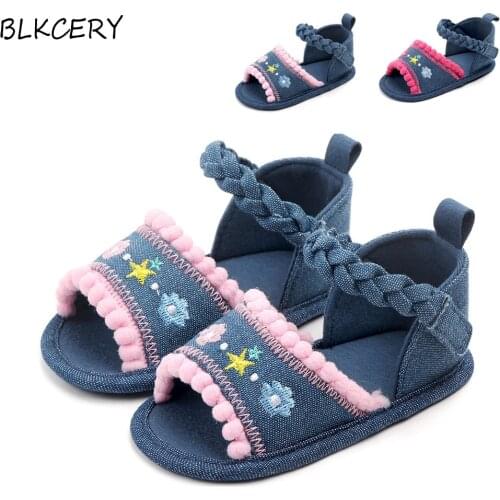Summer Baby Girl Shoes Cute Infant First Walkers Soft Soled Striped Floral Princess Newborn Footwear Toddler Sandy Shoe 1 Year