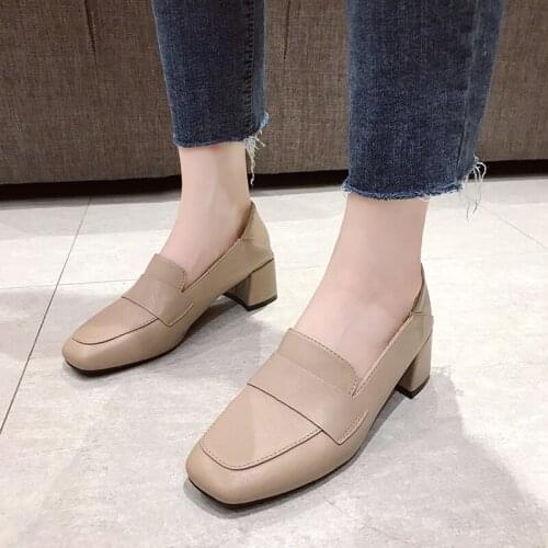 Fashion leather shallow square heel women pumps professional leather shoes elegant wedding office lady party metal shoes U14-11