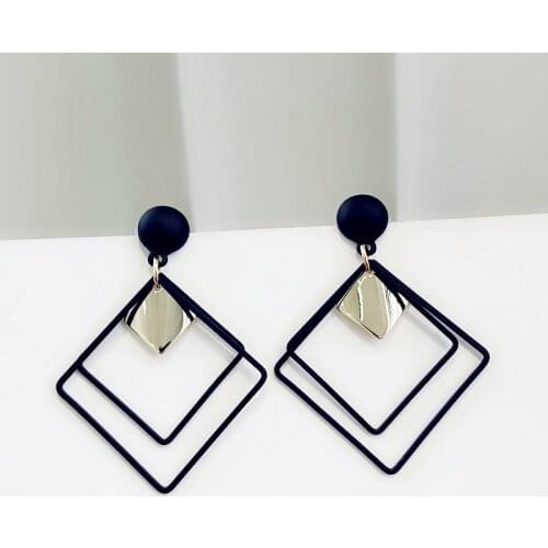 Fashion Exaggerated Geometric Sequin Pendant Double Metal Square Earrings Female Temperament Personality Long Earrings