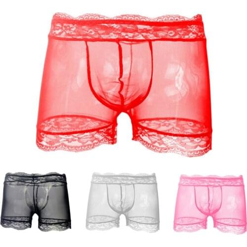 Mens sexy inner pants transparent temptation lace boxer shorts breathable sexy role swapping youth like to stimulate tight